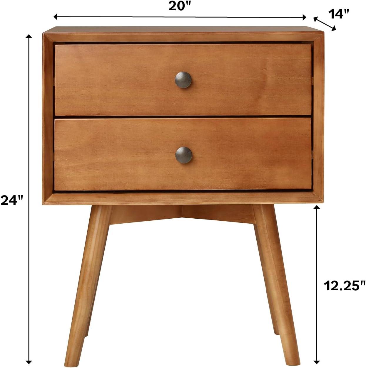 imageWalker Edison Mid Century Modern Wood Nightstand Side Table Bedroom Storage Drawer Bedside End Table 2 Drawer CaramelCaramel