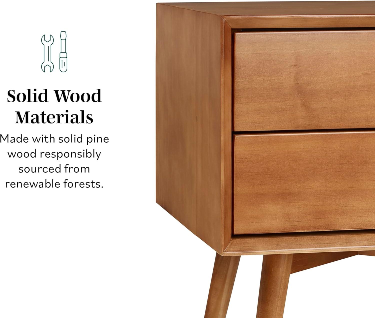 imageWalker Edison Mid Century Modern Wood Nightstand Side Table Bedroom Storage Drawer Bedside End Table 2 Drawer CaramelCaramel