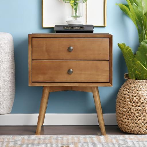 imageWalker Edison Mid Century Modern Wood Nightstand Side Table Bedroom Storage Drawer Bedside End Table 2 Drawer CaramelCaramel