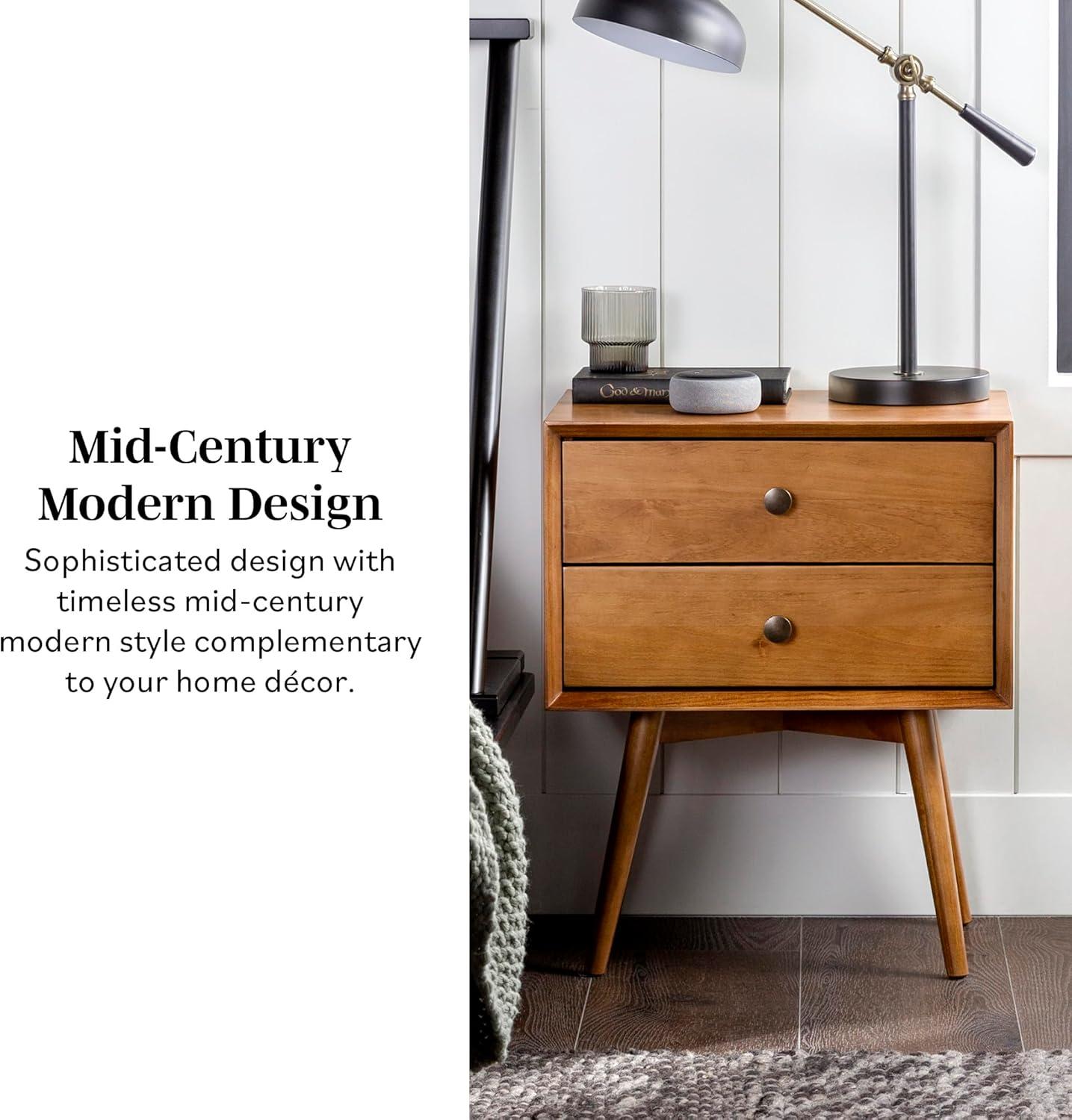 imageWalker Edison Mid Century Modern Wood Nightstand Side Table Bedroom Storage Drawer Bedside End Table 2 Drawer CaramelCaramel