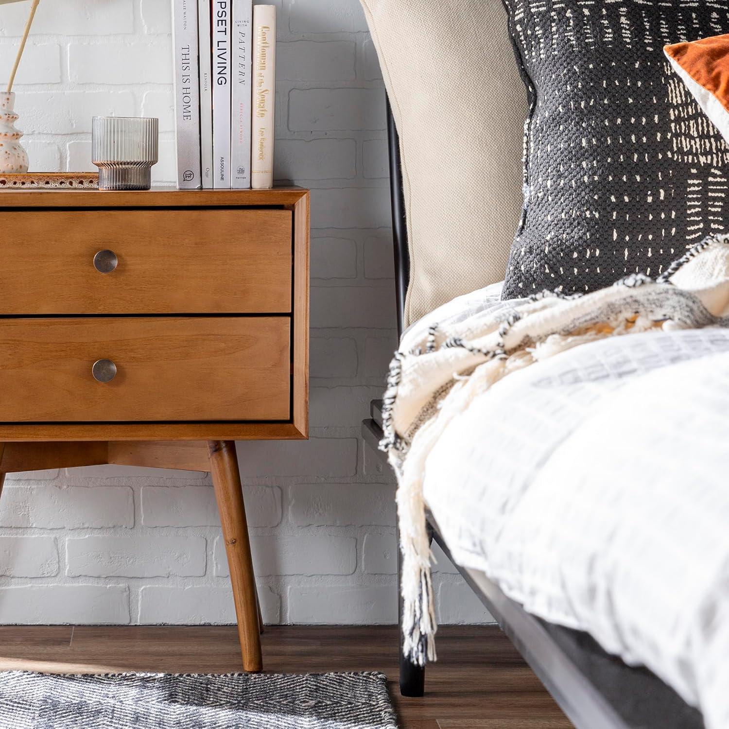 imageWalker Edison Mid Century Modern Wood Nightstand Side Table Bedroom Storage Drawer Bedside End Table 2 Drawer CaramelCaramel