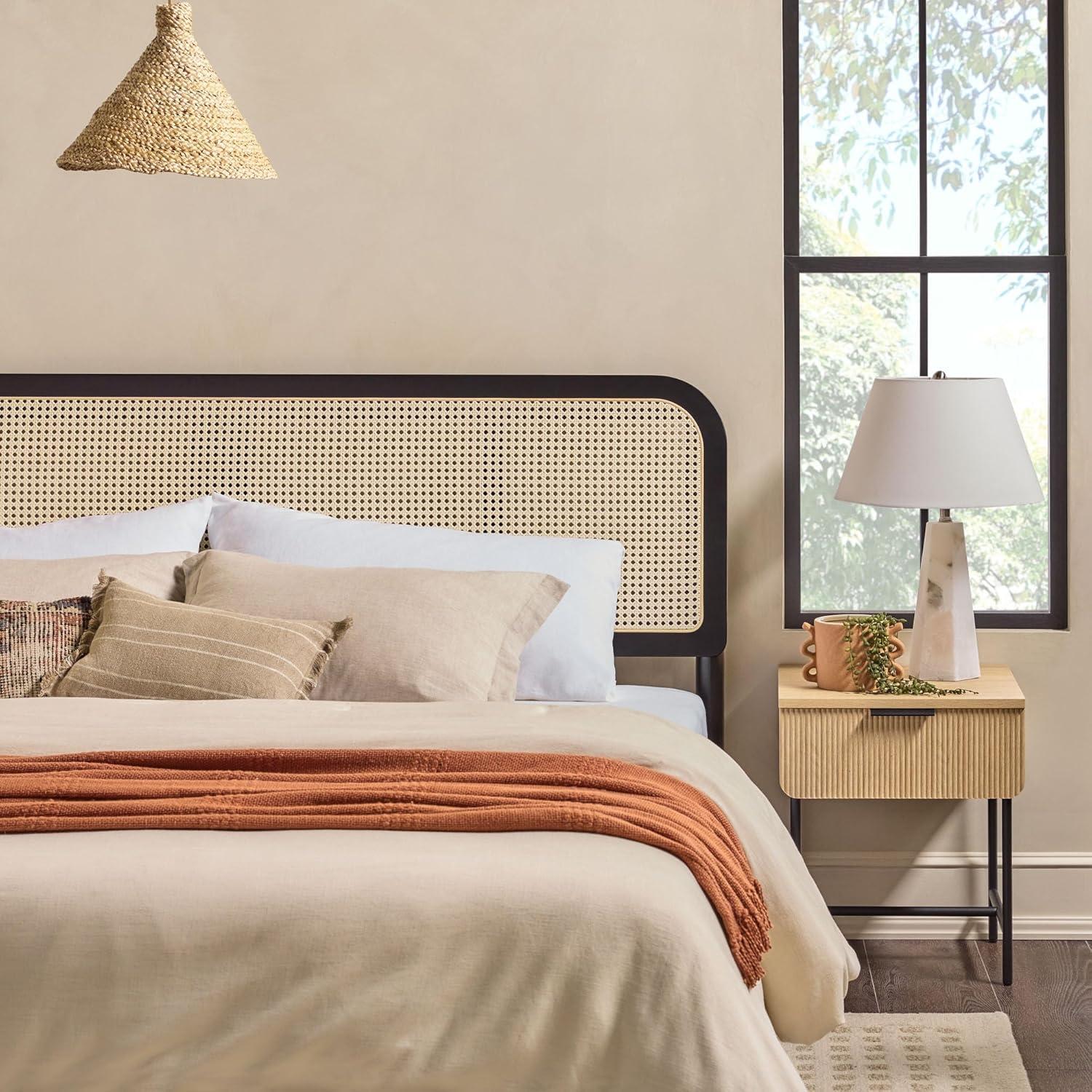 imageWalker Edison Nalah Boho Curved Rattan Headboard Solid Wood King Bedframe King Size Black