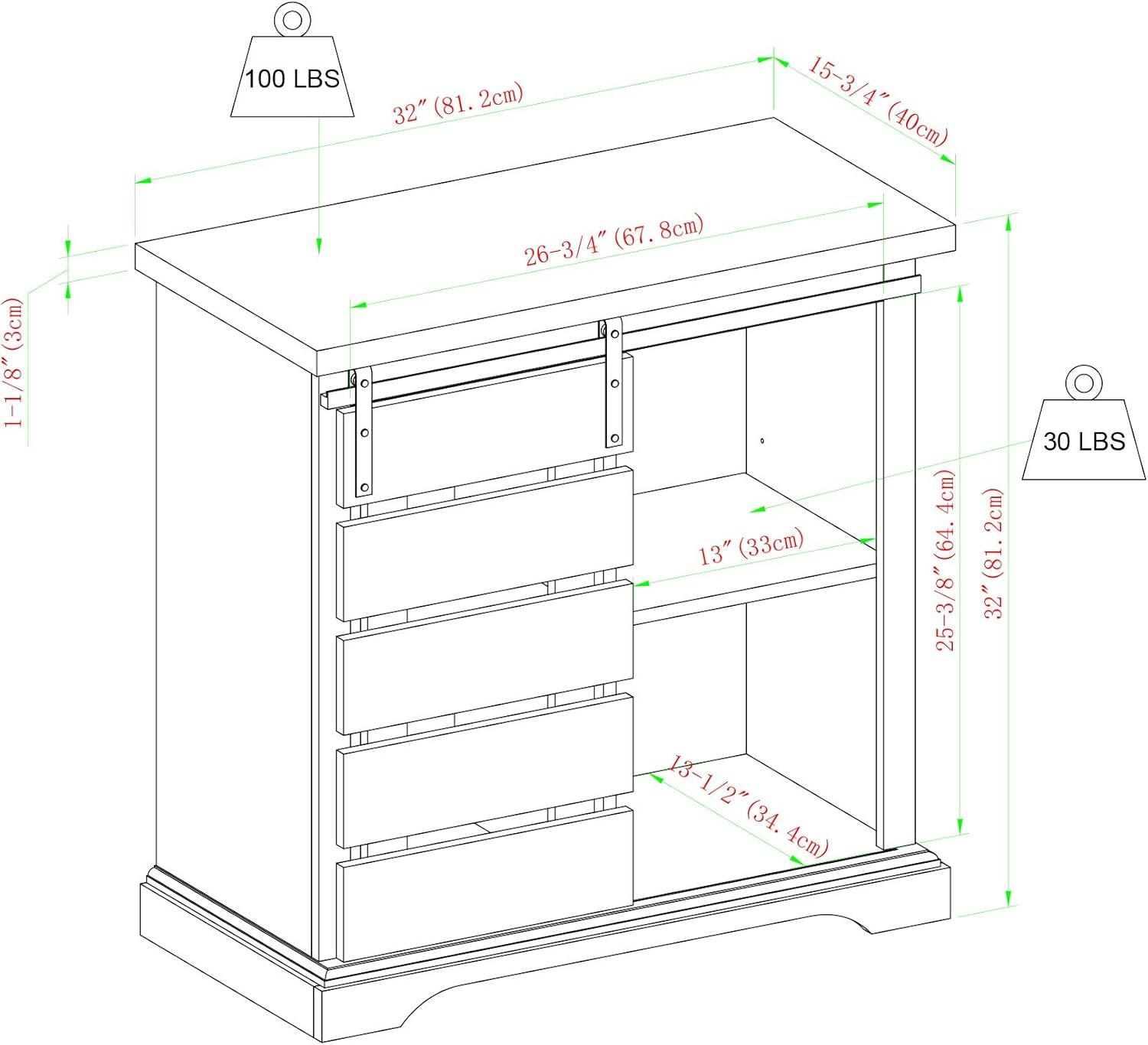 imageWalker Edison Willa Modern Farmhouse Sliding Single Slat Door Storage Console 32 Inch White and Rustic OakBlack and Rustic Oak