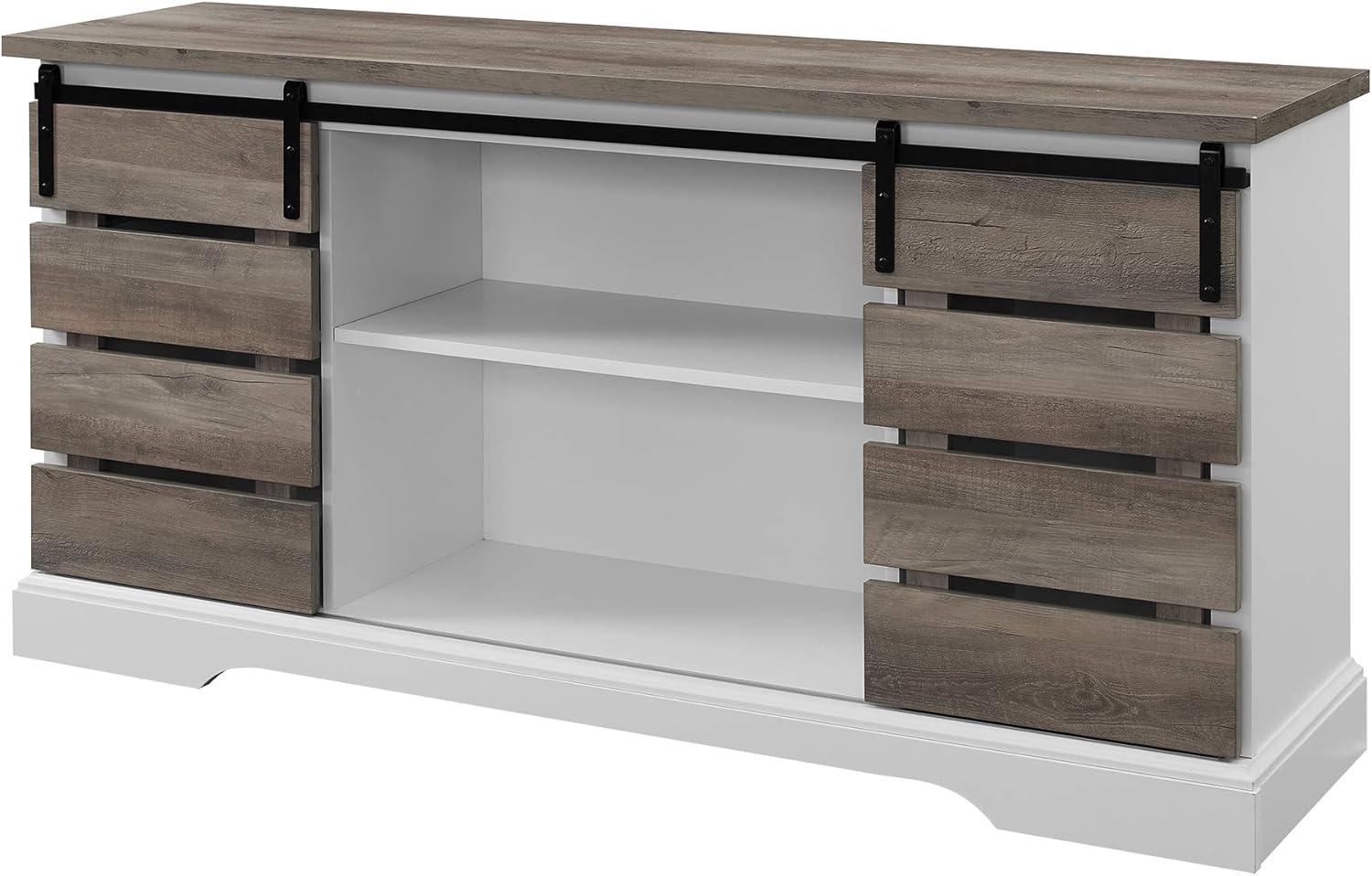 imageWalker Edison Willa Modern Farmhouse Sliding Single Slat Door Storage Console 32 Inch White and Rustic OakGrey Wash