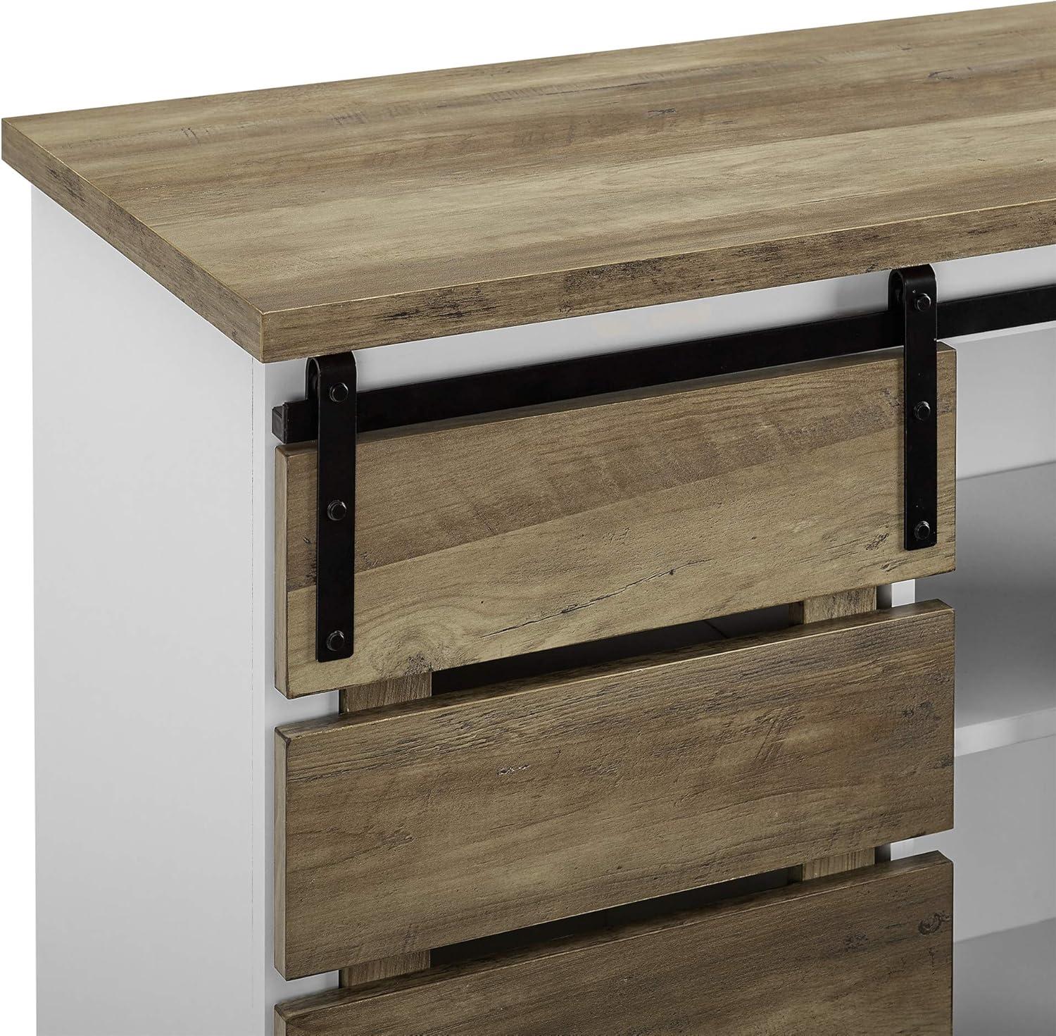 imageWalker Edison Willa Modern Farmhouse Sliding Single Slat Door Storage Console 32 Inch White and Rustic OakRustic Oak