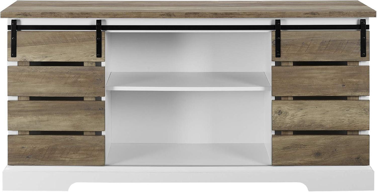 imageWalker Edison Willa Modern Farmhouse Sliding Single Slat Door Storage Console 32 Inch White and Rustic OakRustic Oak