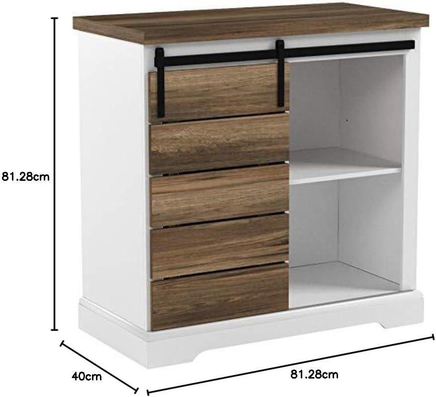 imageWalker Edison Willa Modern Farmhouse Sliding Single Slat Door Storage Console 32 Inch White and Rustic OakWhite and Rustic Oak