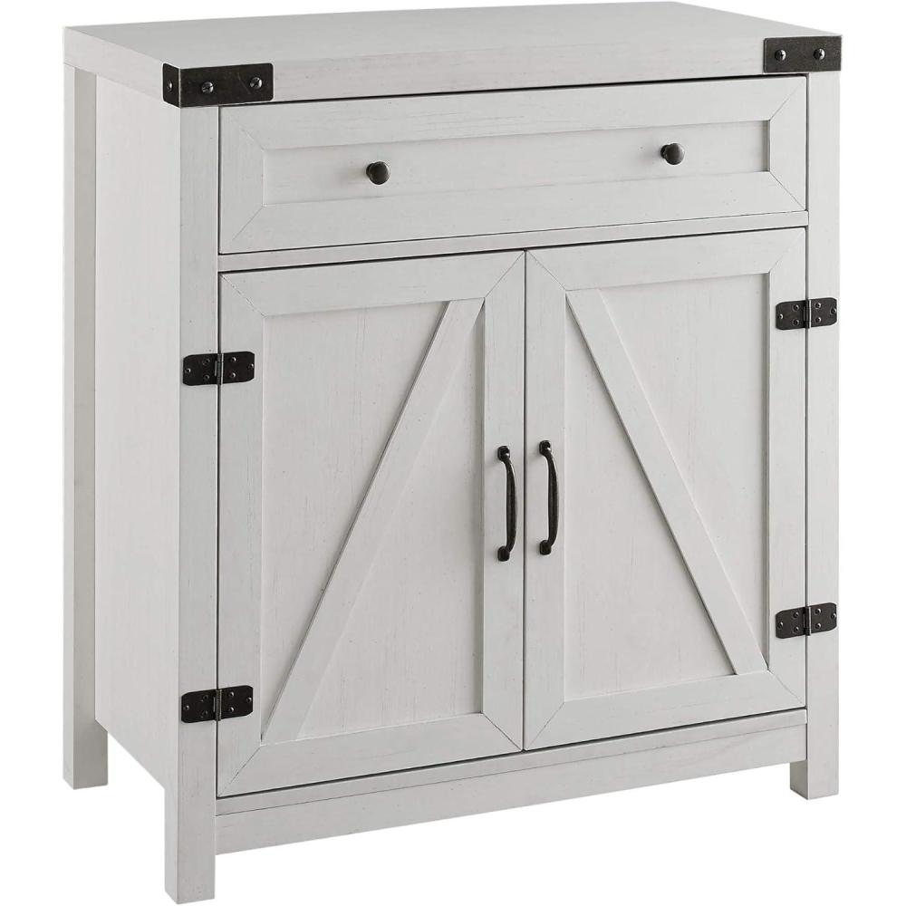 imageWalker Edison Farmhouse Double Barn Door Accent Kitchen Storage Cabinet Pantry with 1 Drawer 30 Inch Brushed whiteBrushed White