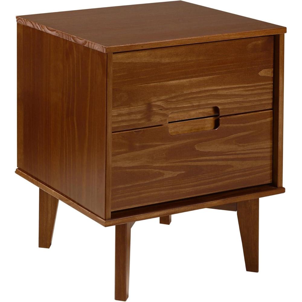 imageWalker Edison Mid Century Modern Grooved Handle Wood Nightstand Side Table Bedroom Storage Drawer and Shelf Bedside End Table 2 Drawer WalnutWalnut