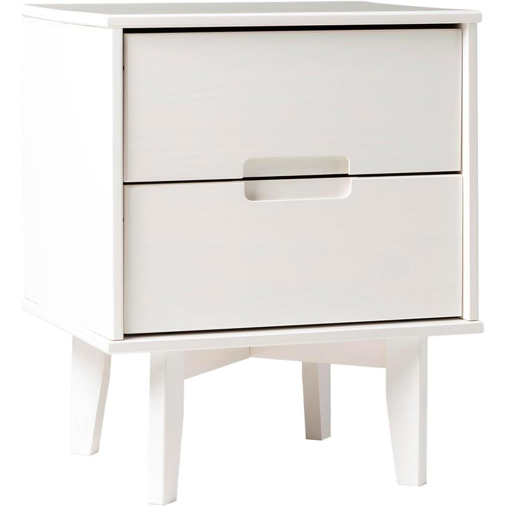 imageWalker Edison Mid Century Modern Grooved Handle Wood Nightstand Side Table Bedroom Storage Drawer and Shelf Bedside End Table 2 Drawer WalnutWhite