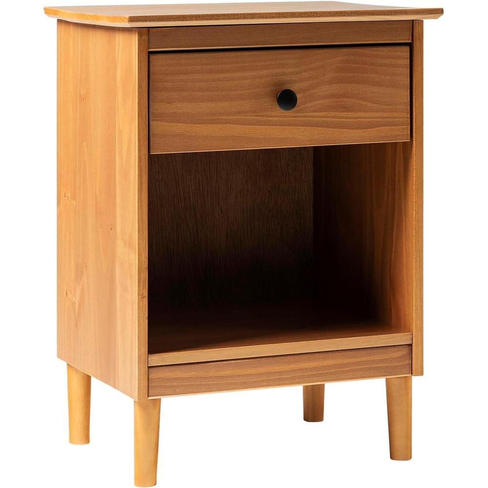 imageWalker Edison Traditional Wood 1 Drawer Nightstand Side Table Bedroom Storage Drawer and Shelf Bedside End Table 18 Inch CaramelCaramel