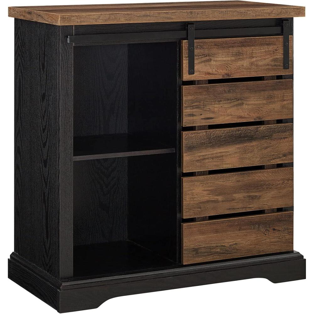 imageWalker Edison Willa Modern Farmhouse Sliding Single Slat Door Storage Console 32 Inch White and Rustic OakBlack and Rustic Oak