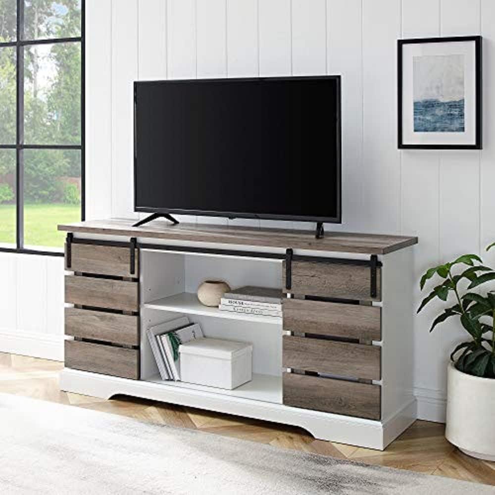 imageWalker Edison Willa Modern Farmhouse Sliding Single Slat Door Storage Console 32 Inch White and Rustic OakGrey Wash