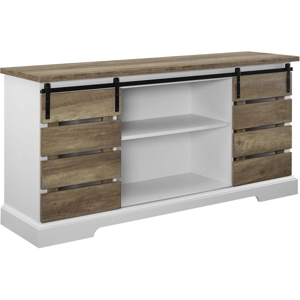imageWalker Edison Willa Modern Farmhouse Sliding Single Slat Door Storage Console 32 Inch White and Rustic OakRustic Oak