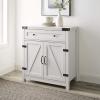Walker Edison Farmhouse Double Barn Door Accent Kitchen Storage Cabinet Pantry with 1 Drawer, 30 Inch, Brushed white(Brushed White)