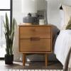 Walker Edison Mid Century Modern Grooved Handle Wood Nightstand Side Table Bedroom Storage Drawer and Shelf Bedside End Table, 2 Drawer, Walnut(Caramel)