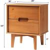 Walker Edison Mid Century Modern Grooved Handle Wood Nightstand Side Table Bedroom Storage Drawer and Shelf Bedside End Table, 2 Drawer, Walnut(Caramel)