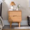Walker Edison Mid Century Modern Grooved Handle Wood Nightstand Side Table Bedroom Storage Drawer and Shelf Bedside End Table, 2 Drawer, Walnut(Natural Pine)
