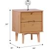 Walker Edison Mid Century Modern Grooved Handle Wood Nightstand Side Table Bedroom Storage Drawer and Shelf Bedside End Table, 2 Drawer, Walnut(Natural Pine)