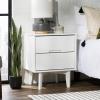 Walker Edison Mid Century Modern Grooved Handle Wood Nightstand Side Table Bedroom Storage Drawer and Shelf Bedside End Table, 2 Drawer, Walnut(White)