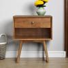 Walker Edison Mid Century Modern Wood Nightstand Side Table Bedroom Storage Drawer Bedside End Table, 2 Drawer, Caramel(Caramel)