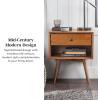 Walker Edison Mid Century Modern Wood Nightstand Side Table Bedroom Storage Drawer Bedside End Table, 2 Drawer, Caramel(Caramel)