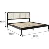 Walker Edison Nalah Boho Curved Rattan Headboard Solid Wood King Bedframe, King Size, Black