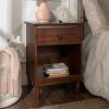 Walker Edison Traditional Wood 1 Drawer Nightstand Side Table Bedroom Storage Drawer and Shelf Bedside End Table, 18 Inch, Caramel(Walnut)