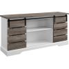 Walker Edison Willa Modern Farmhouse Sliding Single Slat Door Storage Console, 32 Inch, White and Rustic Oak(Grey Wash)