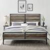 Walker Edison Wood Plank Metal Queen Size Bed Frame Bedroom Headboard Footboard Bed Frame Bedroom, Queen, Reclaimed Wood(Grey Wash)