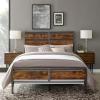 Walker Edison Wood Plank Metal Queen Size Bed Frame Bedroom Headboard Footboard Bed Frame Bedroom, Queen, Reclaimed Wood(Reclaimed Wood)
