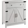 Walker Edison Farmhouse Double Barn Door Accent Kitchen Storage Cabinet Pantry with 1 Drawer, 30 Inch, Brushed white(Brushed White)