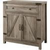 Walker Edison Farmhouse Double Barn Door Accent Kitchen Storage Cabinet Pantry with 1 Drawer, 30 Inch, Brushed white(Grey Wash)