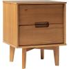 Walker Edison Mid Century Modern Grooved Handle Wood Nightstand Side Table Bedroom Storage Drawer and Shelf Bedside End Table, 2 Drawer, Walnut(Caramel)