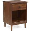 Walker Edison Traditional Wood 1 Drawer Nightstand Side Table Bedroom Storage Drawer and Shelf Bedside End Table, 18 Inch, Caramel(Walnut)
