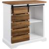 Walker Edison Willa Modern Farmhouse Sliding Single Slat Door Storage Console, 32 Inch, White and Rustic Oak(White and Rustic Oak)