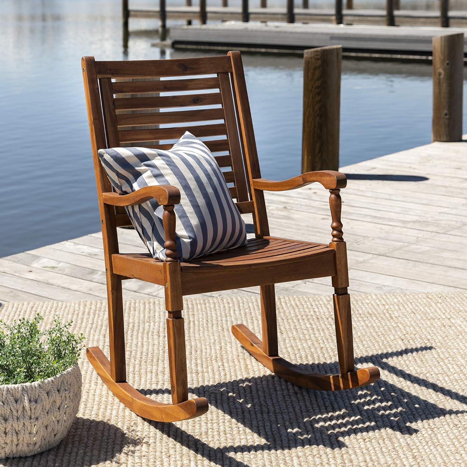 imageWalker Edison Montego Traditional Acacia Wood Slat Back Patio Rocking Chair 42 Inch BrownBrown