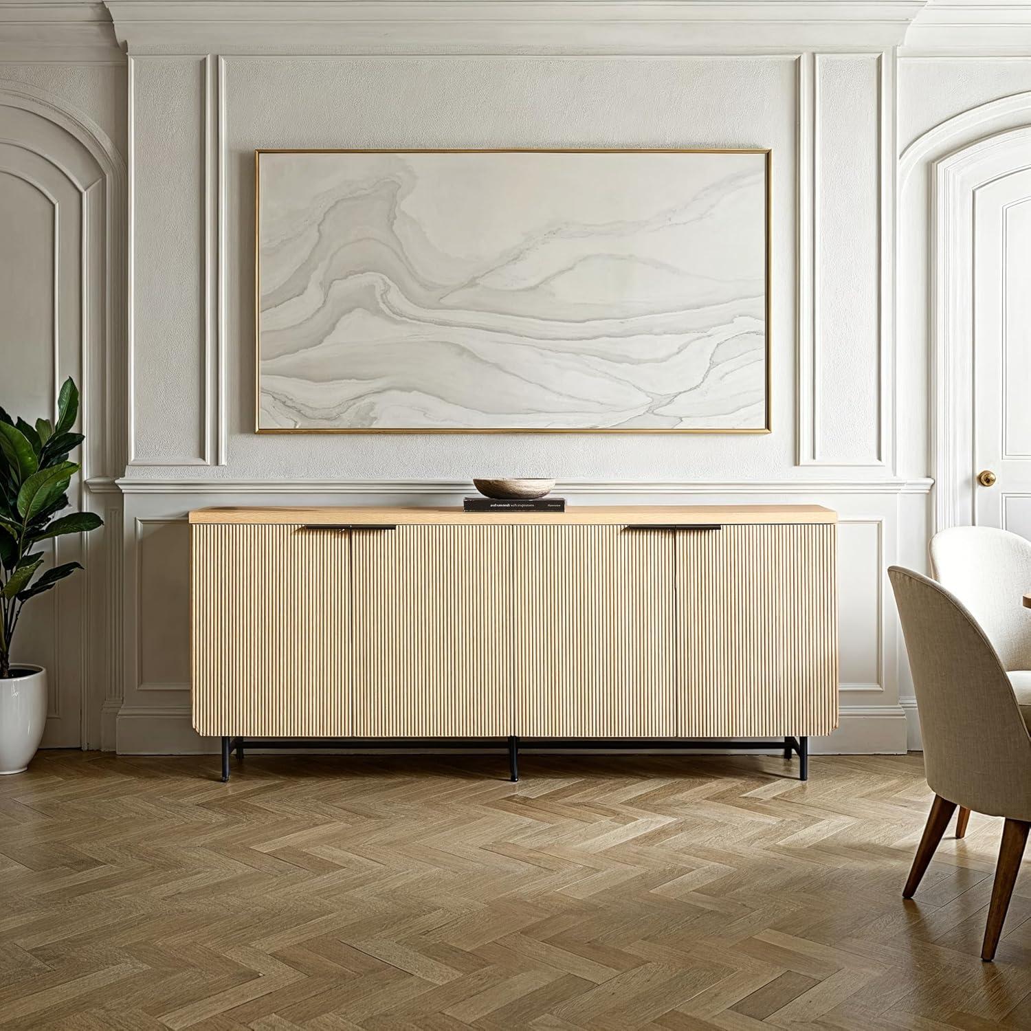 imageWalker Edison Reema Fluted 4Door Kitchen Sideboard Buffet Console 69 Inch BlackCoastal OakBlack