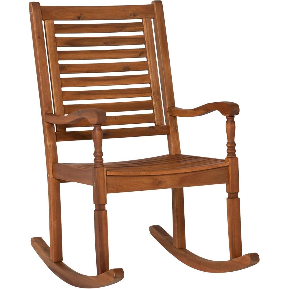 imageWalker Edison Montego Traditional Acacia Wood Slat Back Patio Rocking Chair 42 Inch BrownBrown