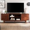 Walker Edison Emery Mid Century Modern Solid Wood TV Stand for TVs up to 80 Inches 70 Inch Caramel(Walnut)
