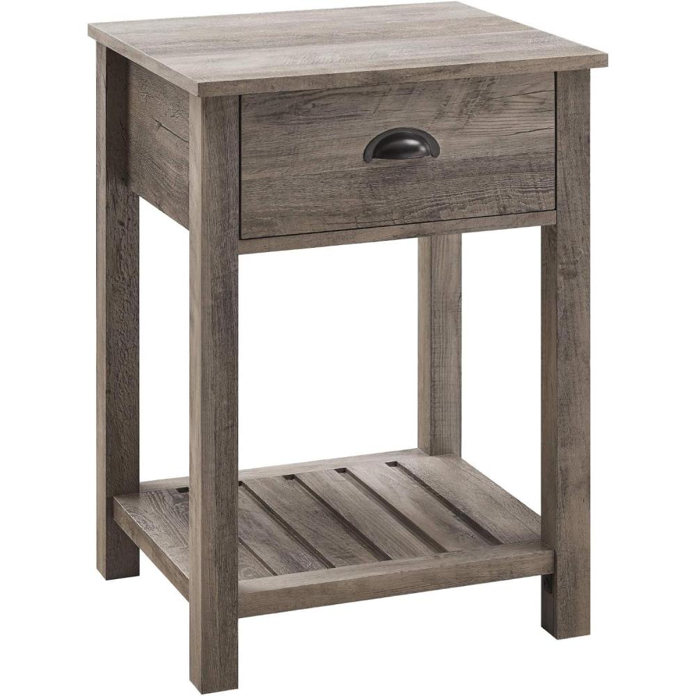 imageWalker Edison Farmhouse Square Side Accent Table SetLivingRoom Storage End Table with Storage Door Nightstand Bedroom 18 Inch Grey WashGrey Wash