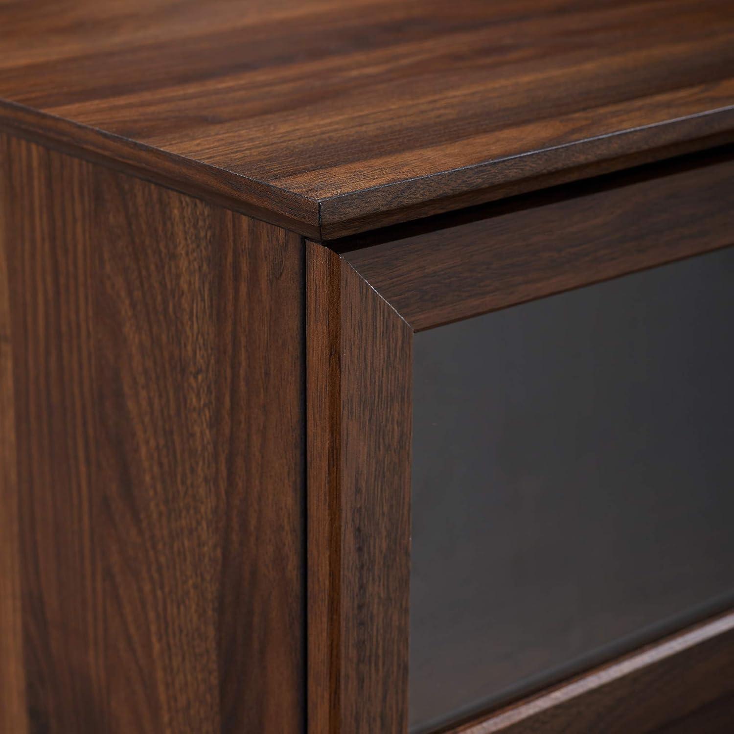 imageWalker Edison Modern Farmhouse Wood and Glass TV Stand with 2 Cabinet Doors for TVs up to 65quot Flat Screen Universal TV Console Living Room Storage Shelves Entertainment Center 58 Inch Dark WalnutDark Walnut