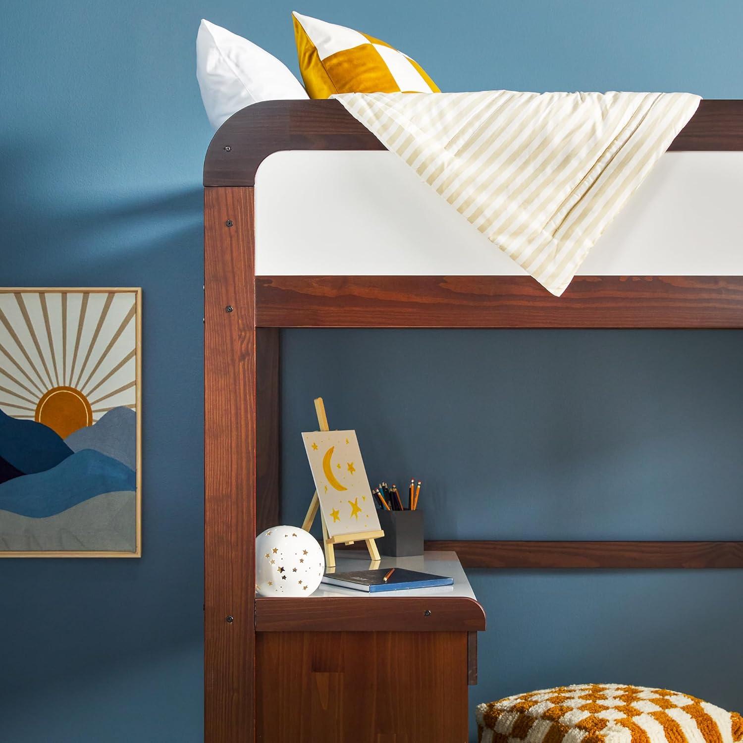 imageWalker Edison Twin Contemporary Solid Wood Loft Bed with Desk Builtin Ladder No Box Spring Required Twin Size WalnutWalnut