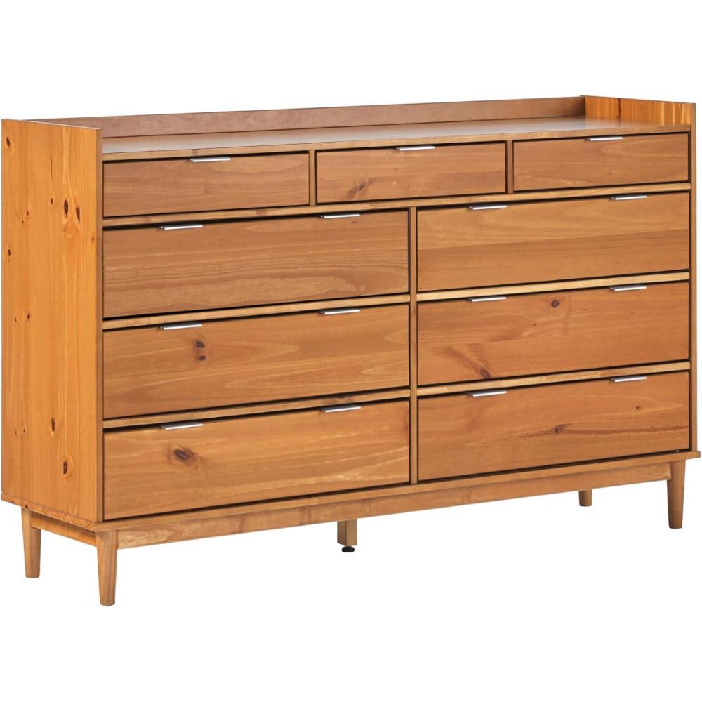 imageWalker Edison Blythe MidCentury Modern TrayTop Solid Wood 9Drawer Dresser 60 Inch CaramelCaramelt