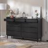 Walker Edison Blythe Mid-Century Modern Tray-Top Solid Wood 9-Drawer Dresser, 60 Inch, Caramel(Black)