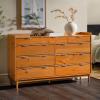 Walker Edison Blythe Mid-Century Modern Tray-Top Solid Wood 9-Drawer Dresser, 60 Inch, Caramel(Caramel-t)