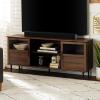 Walker Edison Modern Farmhouse Wood and Glass TV Stand with 2 Cabinet Doors for TV’s up to 65″ Flat Screen Universal TV Console Living Room Storage Shelves Entertainment Center, 58 Inch, Dark Walnut(Dark Walnut)