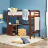 Walker Edison Twin Contemporary Solid Wood Loft Bed with Desk, Built-in Ladder, No Box Spring Required, Twin Size, Walnut(Walnut)