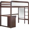 Walker Edison Twin Contemporary Solid Wood Loft Bed with Desk, Built-in Ladder, No Box Spring Required, Twin Size, Walnut(Walnut)