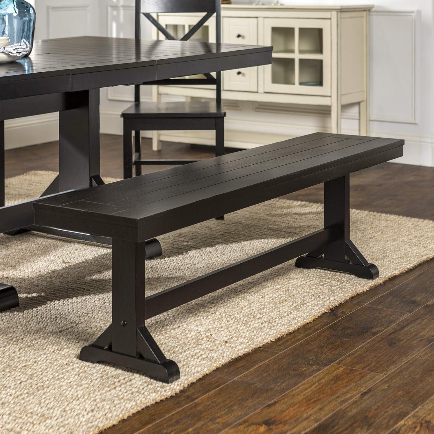 imageWalker Edison 3 Person Modern Farmhouse Wood Armless Kitchen Table Set Dining Chairs 60 Inch Black